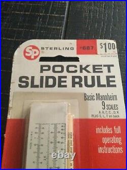 1968 STERLING Plastic Co. 687 POCKET SLIDE RULE NEW Ruler Full Instructions Inc