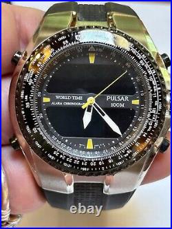 Brand New Pulsar NX14-X001. World Time 100m Alarm Chronograph with manuals