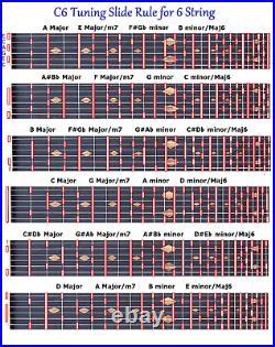 C6th Slide Rule Chart For 6 String Steel Guitar Lap Pedal Every Note Any Key