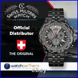 CX Swiss Military Hurricane Worldtimer Watch Timezone & Sliderule Bezel Black