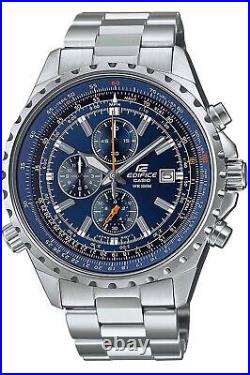 Casio Edifice Mens Watch EF-527D Silver Stainless Steel Blue Dial 10 ATM New