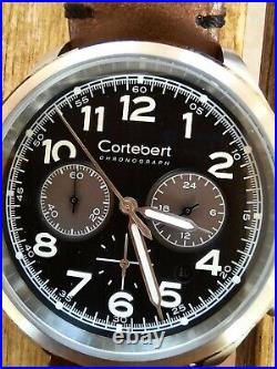 Cortebert 1790 Ouragan Charcoal Chronograph Quartz 43 mm w Brown Leather