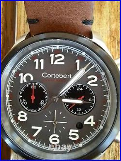 Cortebert 1790 Ouragan Lead Grey Chronograph Quartz 43 mm w Brown Leather