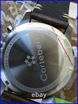 Cortebert 1790 Potez Cobalt Blue Chronograph Quartz 44mm w Brown Leather CB-3007