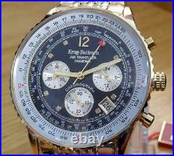 Mens Gold Krug-Baumen Air Traveller Pilots Diamond ct Blue Chrono Watch 400104DS