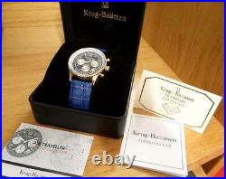 Mens Krug Baumen Air Traveller Blue Leather Genuine Diamond Pilot Aviator Watch