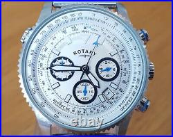 Mens Silver Milanese Rotary Exclusive Slide Rule Pilot Stye Chrono Aviator Watch