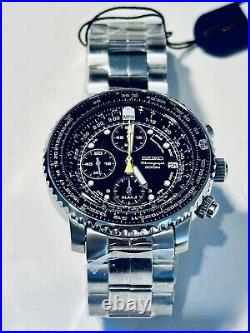 NEW Seiko SNA411P1 Flightmaster Chronograph on SS Bracelet with Tag, Manuals, Box