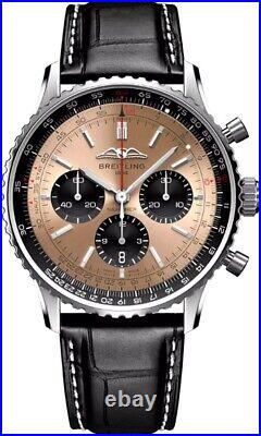 New Breitling Navitimer Auto Chrono Mens Leather Strap Deployment Buckle Watch