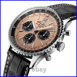 New Breitling Navitimer Auto Chrono Mens Leather Strap Deployment Buckle Watch