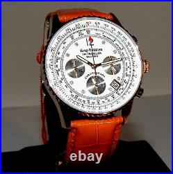 New Krug-Baümen 600701DS Air Traveller White Rose 8 Diamond Analog leather Watch