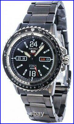 New Seiko 5 Mens Flight Slide Rule Automatic Watch Black Ion Plated Steel SRP355