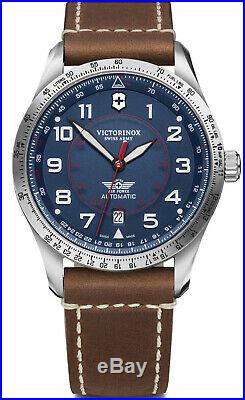 New Victorinox AirBoss Mechanical Blue Dial Leather Band Men's Watch 241887