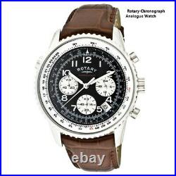 Rotary Men's 42mm Brown Leather Strap Black Dial Chronograph Analogue Watch