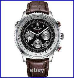 Rotary Men's Black Dial Chronograph Brown Leather Watch Gents GS03351/19