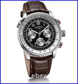 Rotary Men's Black Dial Chronograph Brown Leather Watch Gents GS03351/19