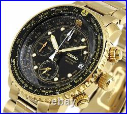 SEIKO Pilot Chronograph SNA414PC SNA414P1 Black Gold Men's QUARTZ watch