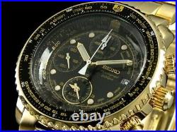 SEIKO QUARTZ Chronograph SNA414P1 Pilot Black Gold Men's Watch New
