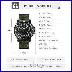 SKMEI Nylon Canvas Breathable Army Green Strap Retro Quartz Luminous Watch