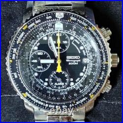 Seiko Flightmaster Pilot SNA411P1 Chronograph Black Dial Alarm Men's Watch NEW