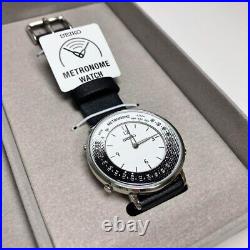 Seiko Metronome Watch SMW001B Black Leather Silver Dial Quartz