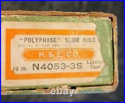 VINTAGE-KEUFFEL & ESSER Polyphase SLIDE RULE 4093-3S, Leather CASE & box. PreWW2