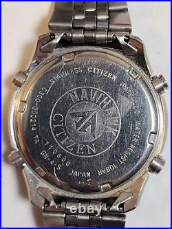 Vintage Citizen Mens Watch New Battery Navihawk C300-Q00214 Alarm Chrono World