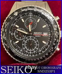 (mint) SEIKO Pilot Flightmaster Chrono Black Wristwatch 7T92-0CF0 SND253P1